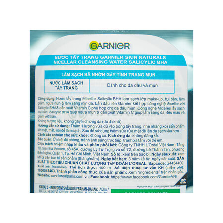 Nước Tẩy Trang Garnier Dành Cho Da Dầu Và Mụn 400ml - Ảnh 2